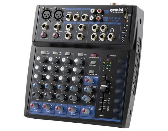 Gemini compact 8-channel Bluetooth mixer with USB playback