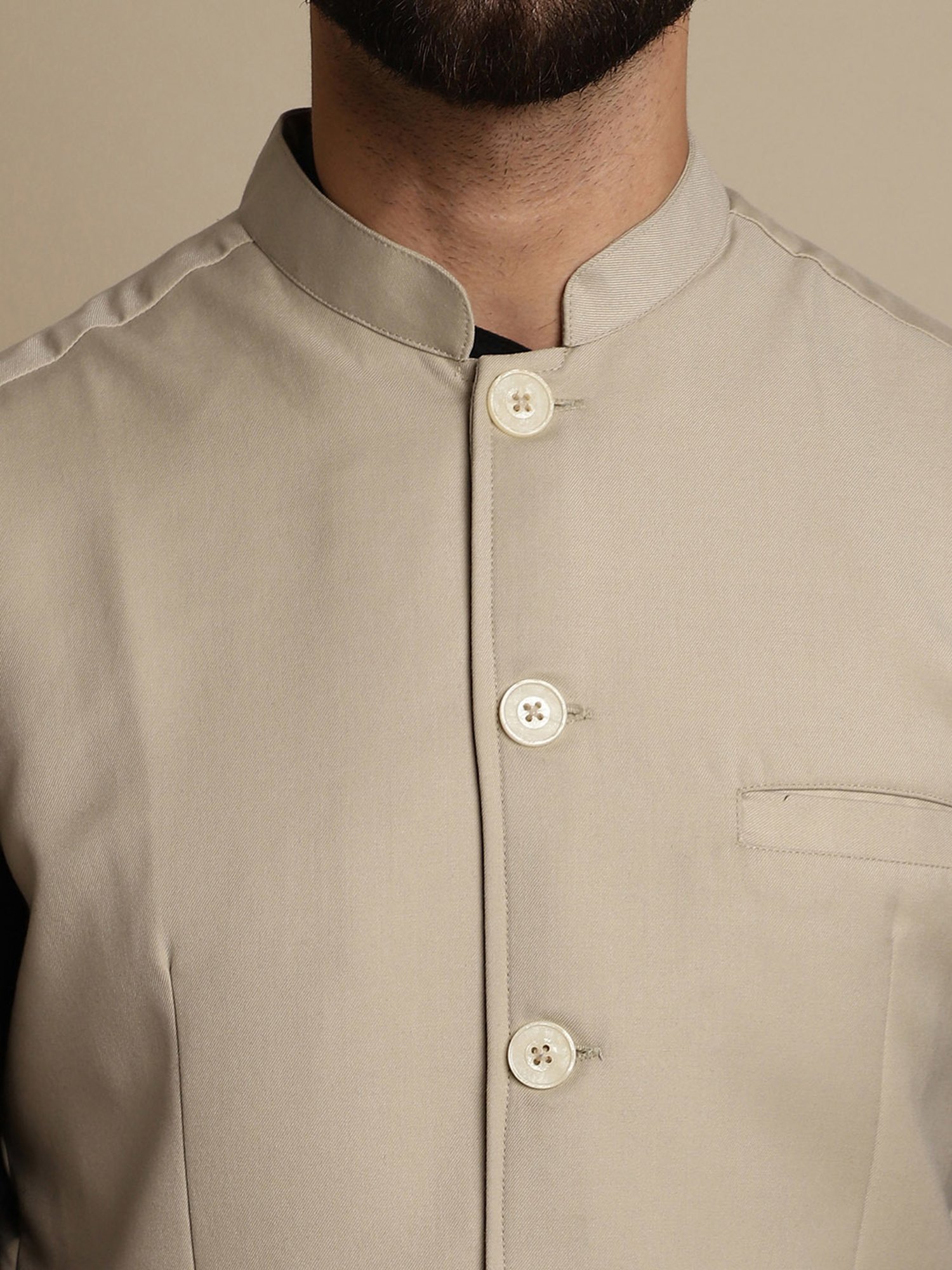 Even Cream Regular Fit Mandarin Collar Nehru Jacket