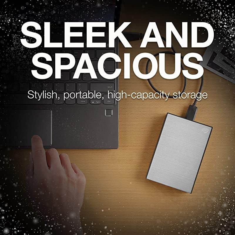 Backup Plus Portable 4TB External Hard Drive HDD &ndash; Silver USB 3.0 For PC Laptop And Mac, 1 year MylioCreate, 2 Months Adobe CC Photography, & 2-Year Rescue Service (STHP4000401)