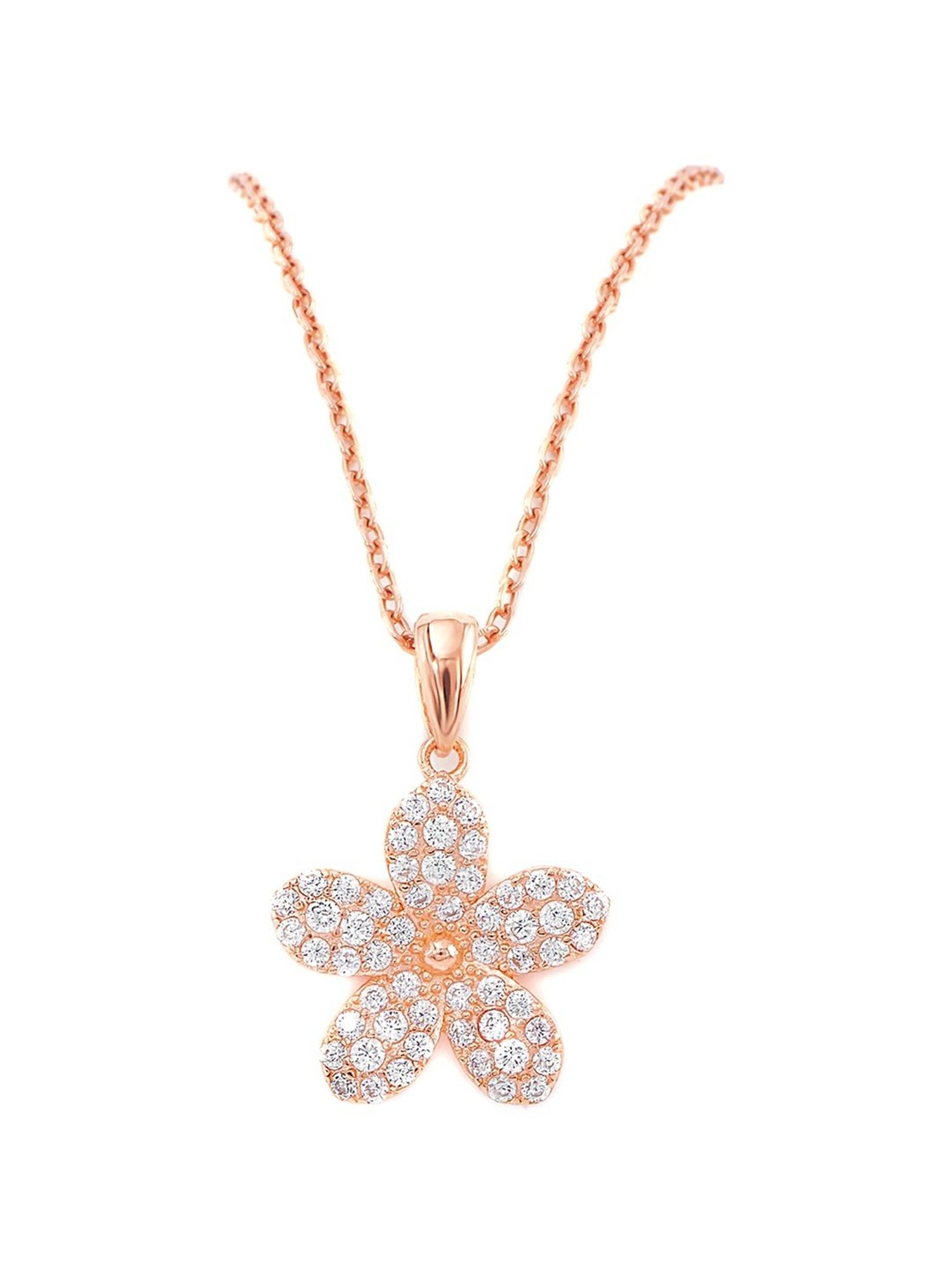 Silberry 92.5 Sterling Silver Rose Gold Floweret Pendant with Chain