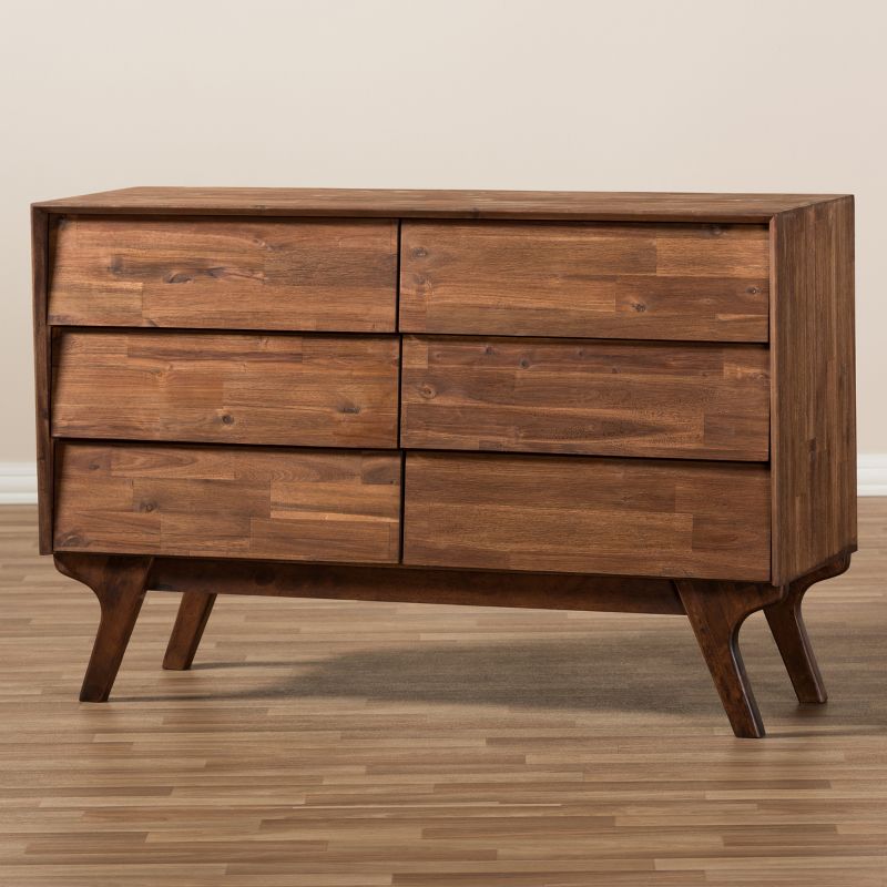 Sierra Mid-Century Modern Wood 6 Drawer Dresser Brown - Baxton Studio