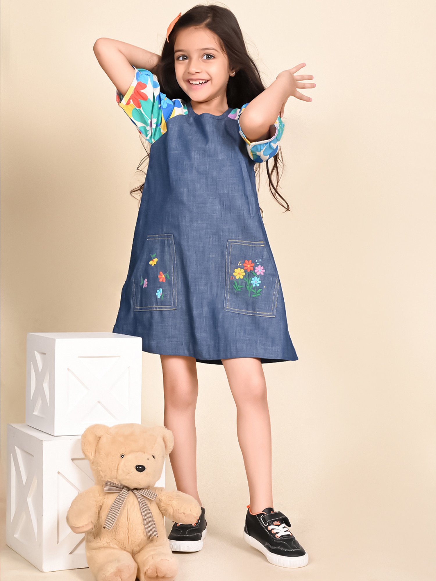 LilPicks Kids Blue Printed A Line Dress