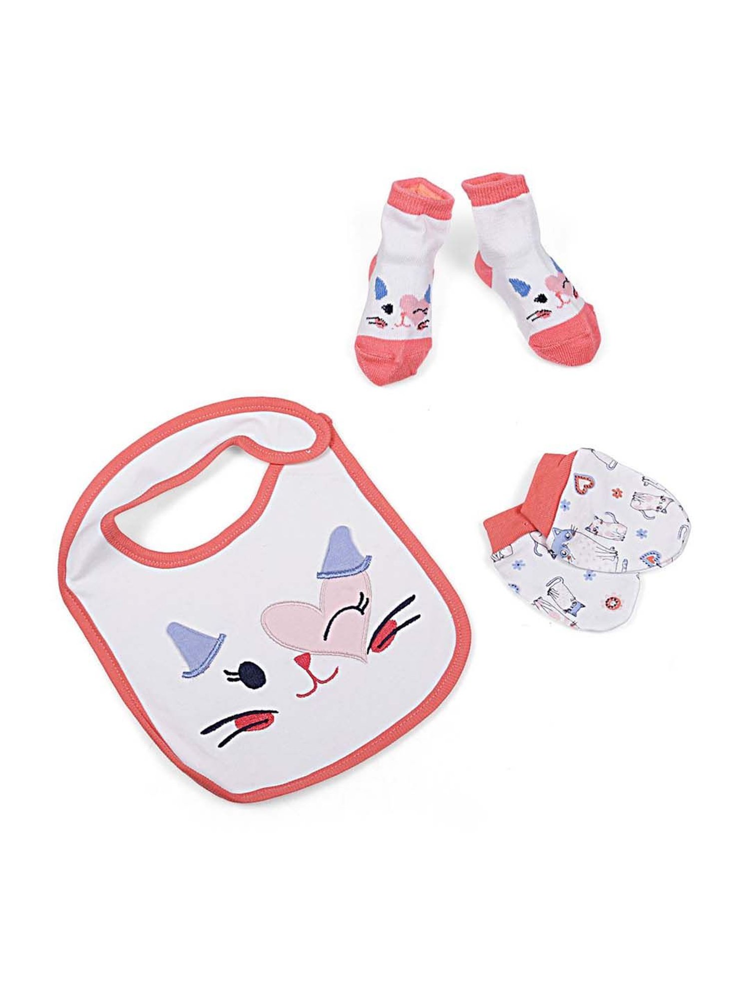 Baby Moo Kids White & Orange Printed Bib Set