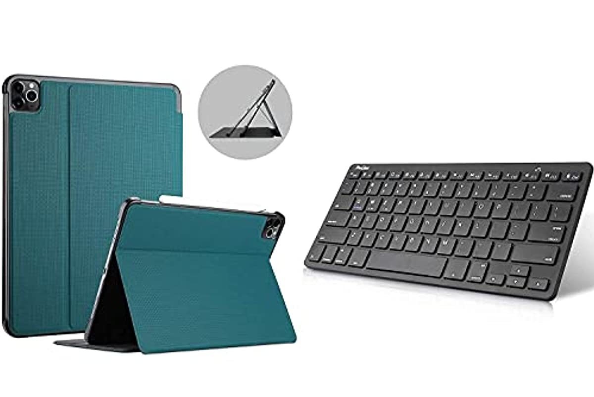 ProCase Teal iPad Pro 11 Slim Stand Case 2nd Generation 2020 & 2018 Bundle with Black Slim Compact Portable Wireless Keyboard