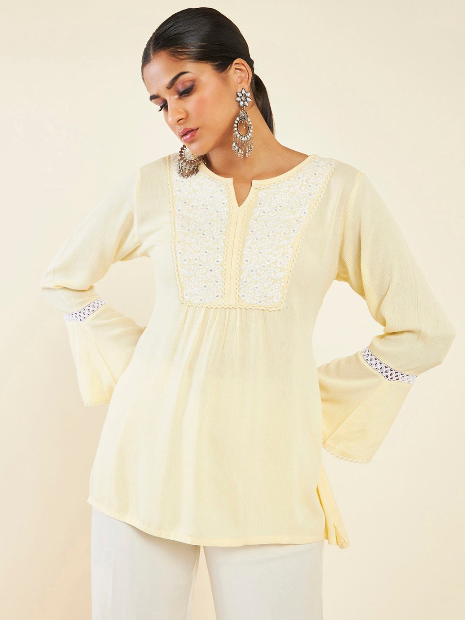 Soch Light Yellow Embroidered Tunic