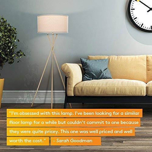 Brightech Jaxon LED Tripod Floor Lamp &ndash; Mid Century Modern with Contemporary Innovation &ndash; Soft Ambient Lighting Tall Standing Easel Survey Lamp for Bedroom, Den, Family or Living Room or Office &ndash;Brass