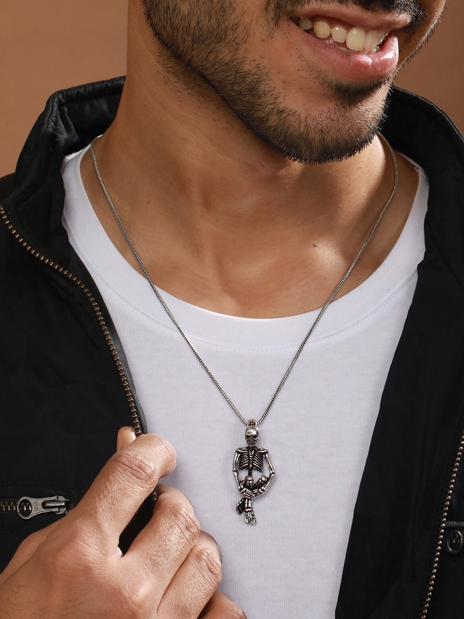 Bold by Priyaasi Sitting Skeleton Black Casual Pendant With Chain for Men