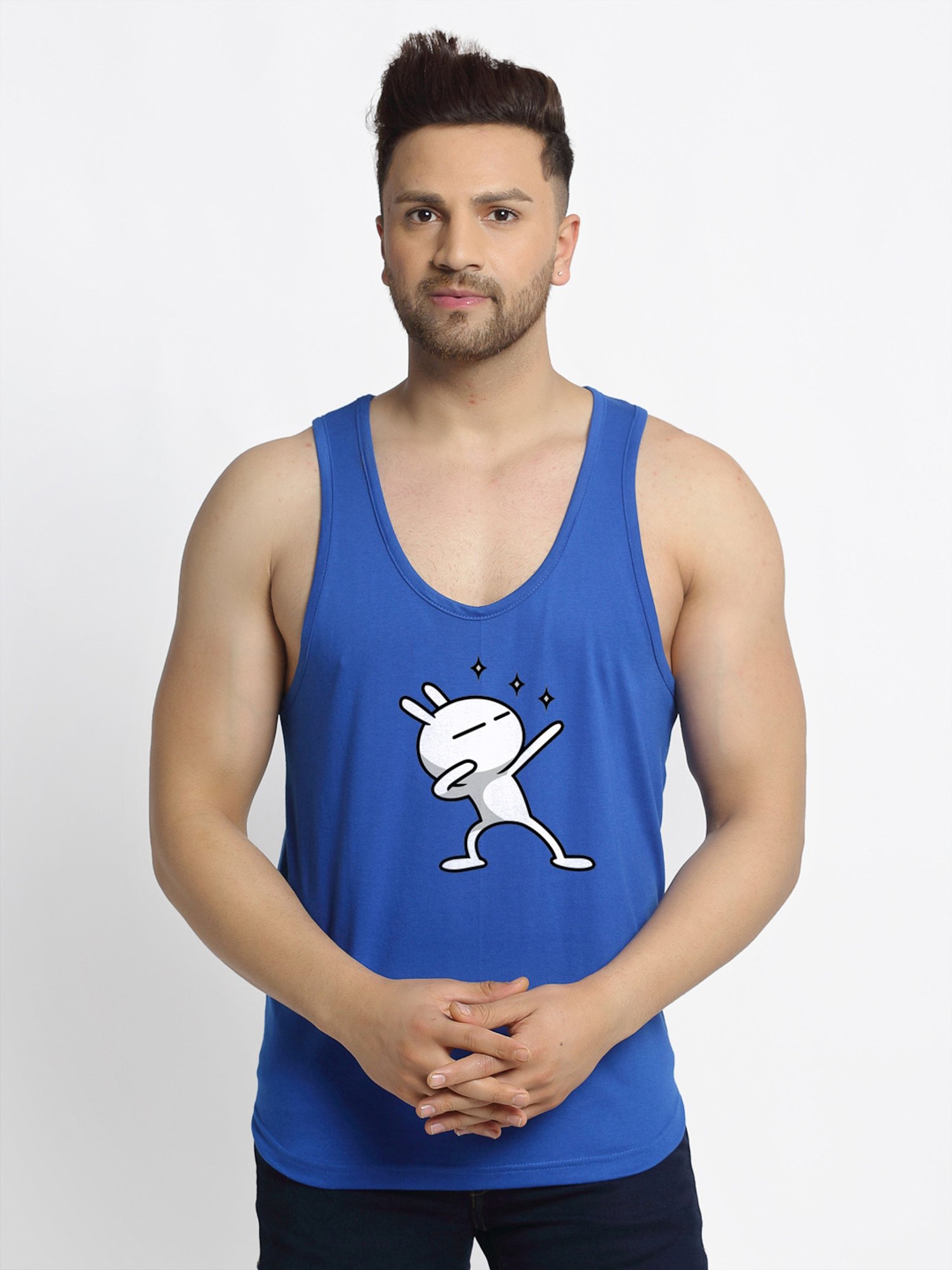Friskers Multi Cotton Slim Fit Printed Gym Vest - Pack of 2