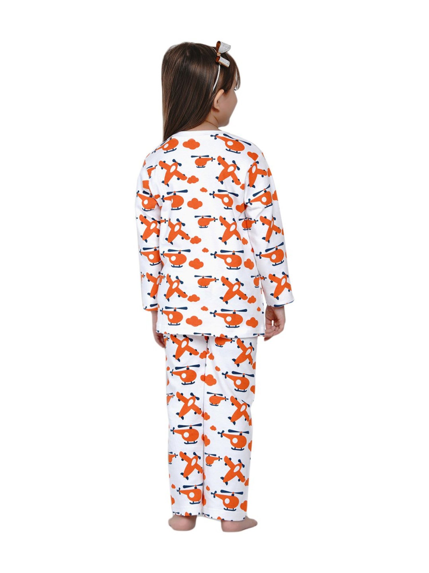 Berrytree Organic Girls Orange Cotton Planes Print Night Suits