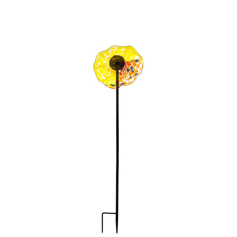 Evergreen Flag  Beautiful Yellow Art Glass Flower Garden Stake - 8 x 8 x 33 Inches Homegoods and Decorations for Every Space