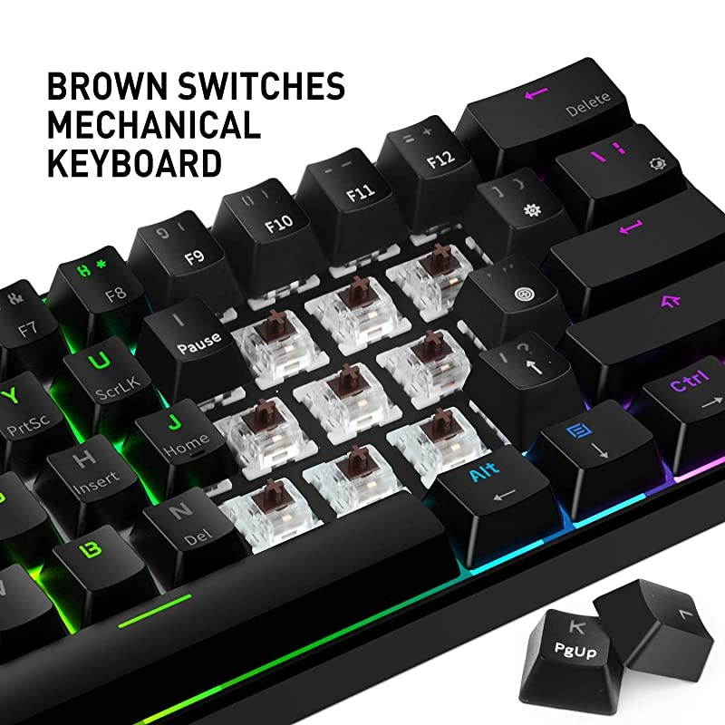 60% Wireless Mechanical Keyboard and Wired Mouse, Bluetooth 5.1 & Type C Wired 68 Keys Gaming Keyboard Brown Switch,Programmable Gaming Mouse for Multi-Device PC Laptop Gamer (Black)