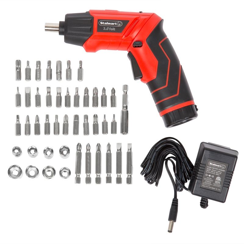 Stalwart 45pc 3.6V LED Rechargeable Pivoting Cordless Screwdriver Set Clear