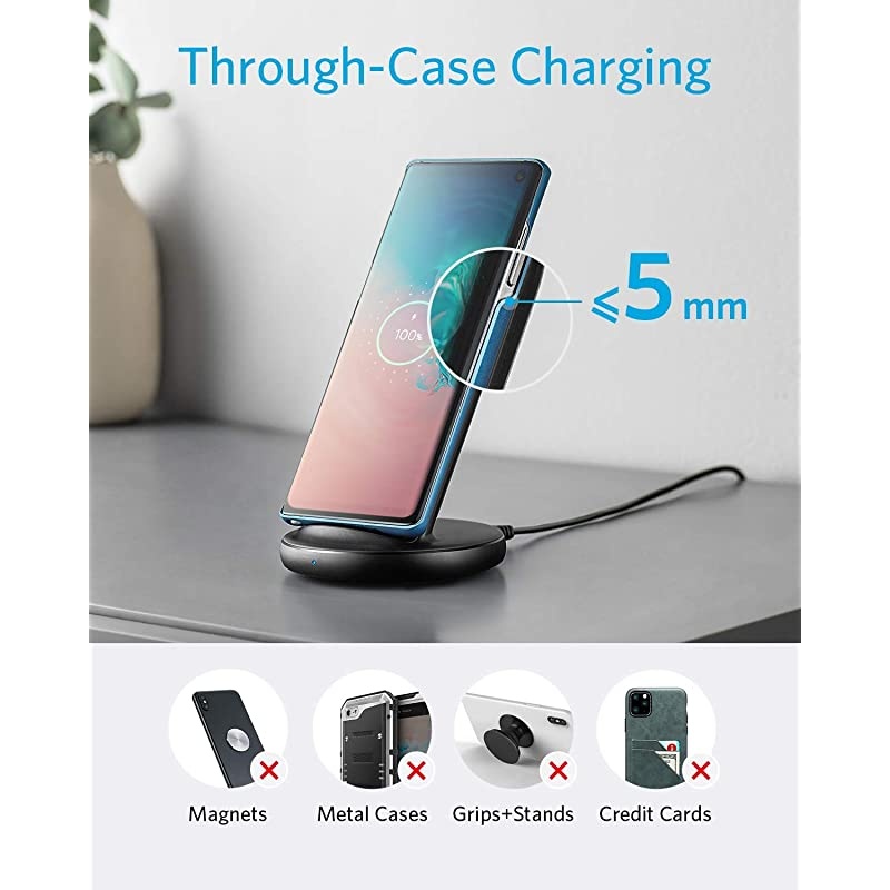 Wireless Charger with Power Adapter, PowerWave II Stand, Qi-Certified 15W Max Fast Wireless Charging Stand for iPhone SE, 11, 11 Pro, Xs, Xs Max, XR, X, Galaxy S10 S9 S8, Note 10 Note 9 & More