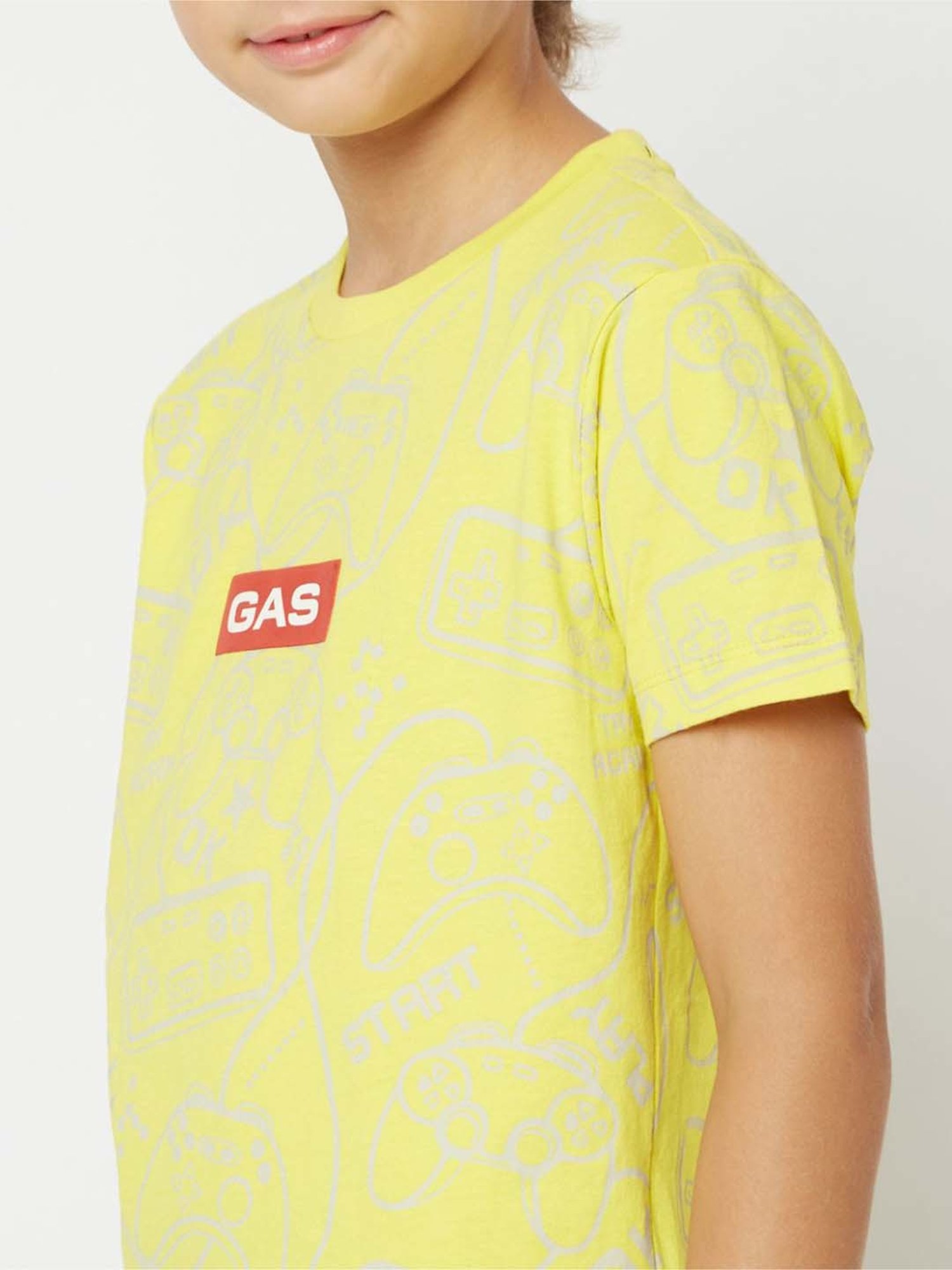 Gas Kids Vibrant Yellow Cotton Printed T-Shirt