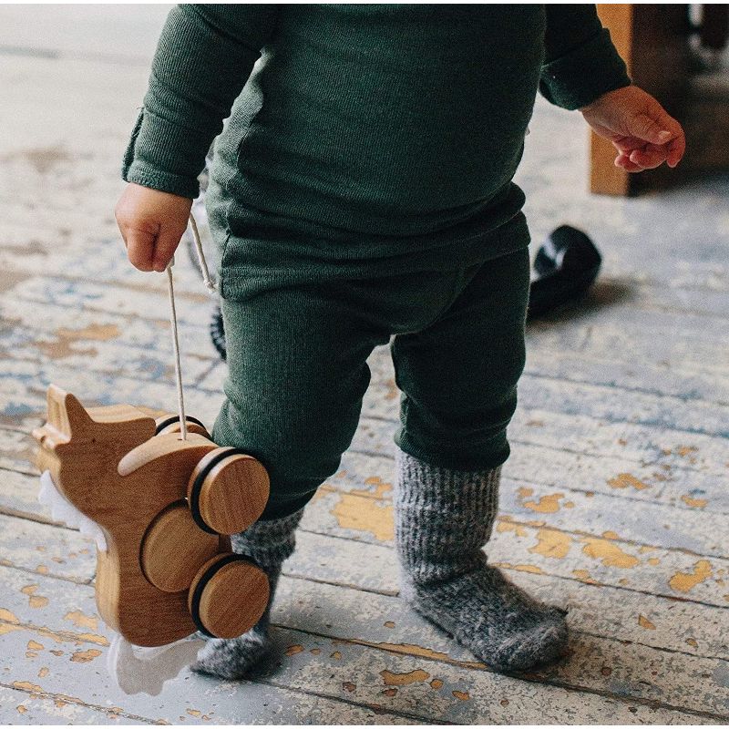 Kinderfeets Kids Rolling Bamboo Push and Pull Animal Toy for Toddlers and Children with Pull String, Unicorn