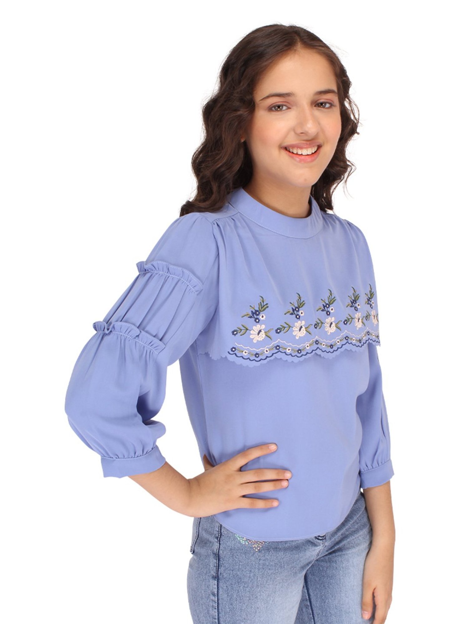 Cutecumber Kids Blue Embroidered Top