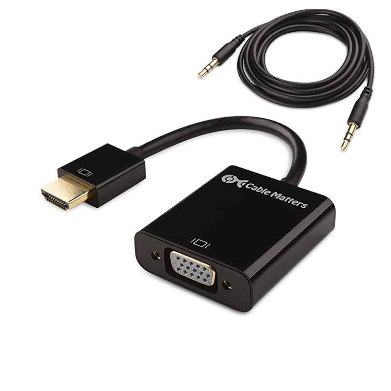 HDMI to VGA Adapter with 35mm Aux Audio Port HDMI to VGA Converter in Black