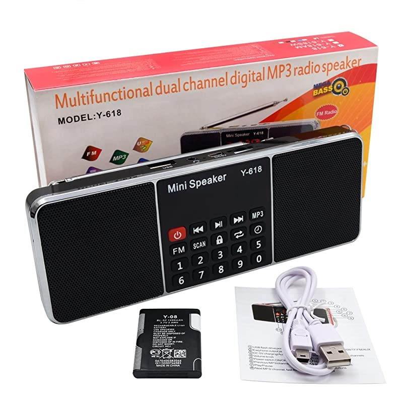 Multifunction Digital FM Radio Media Speaker MP3 Music Player Support TF Card USB Drive with LED Screen Display and Setting Timing Shutdown Function Black
