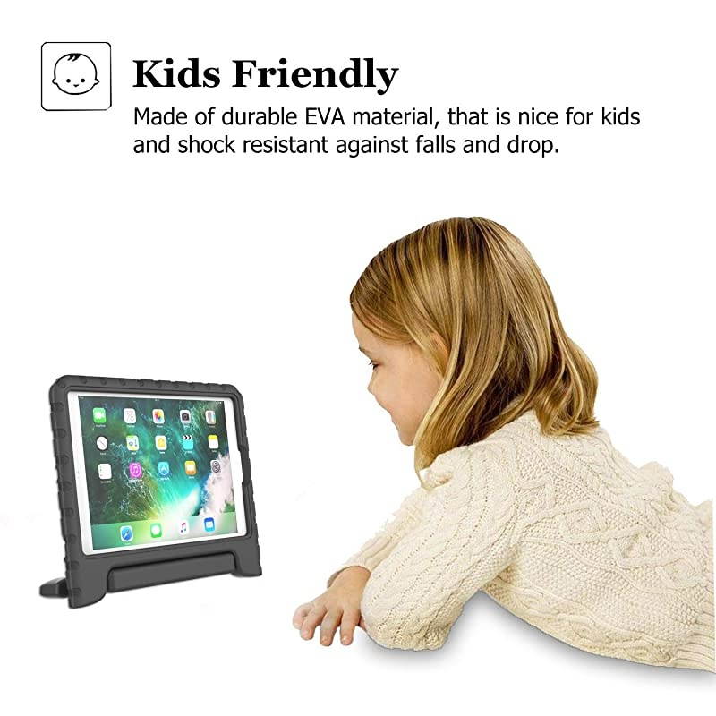 Kids Case for iPad 97 20172018 iPad Air 2 Light Weight Shock Proof Convertible Handle Stand Friendly Kids Case for 97inch iPad 5th 6th Gen iPad Air 1 iPad Air 2 Black