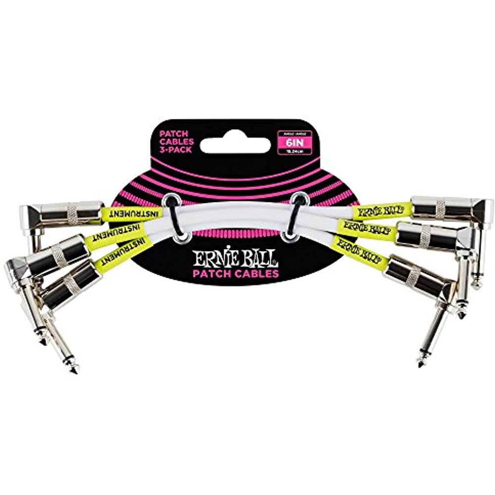 Ernie Ball 6" Angle Patch Jumper Cable, 3-Pack, White