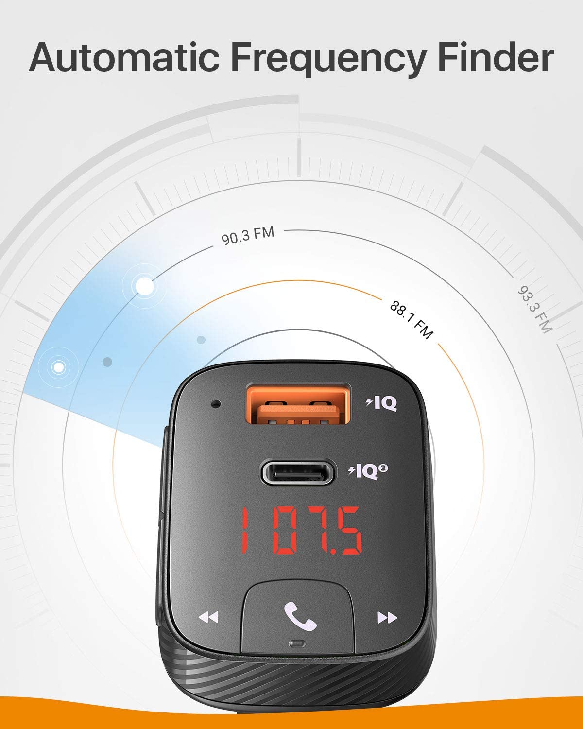 Anker Bluetooth Car Adapter and Car Charger, Power IQ 3.0 Type C PD, Bluetooth FM Transmitter for Car, Wireless Calling with Bluetooth 5.0, Noise Cancellation -T2