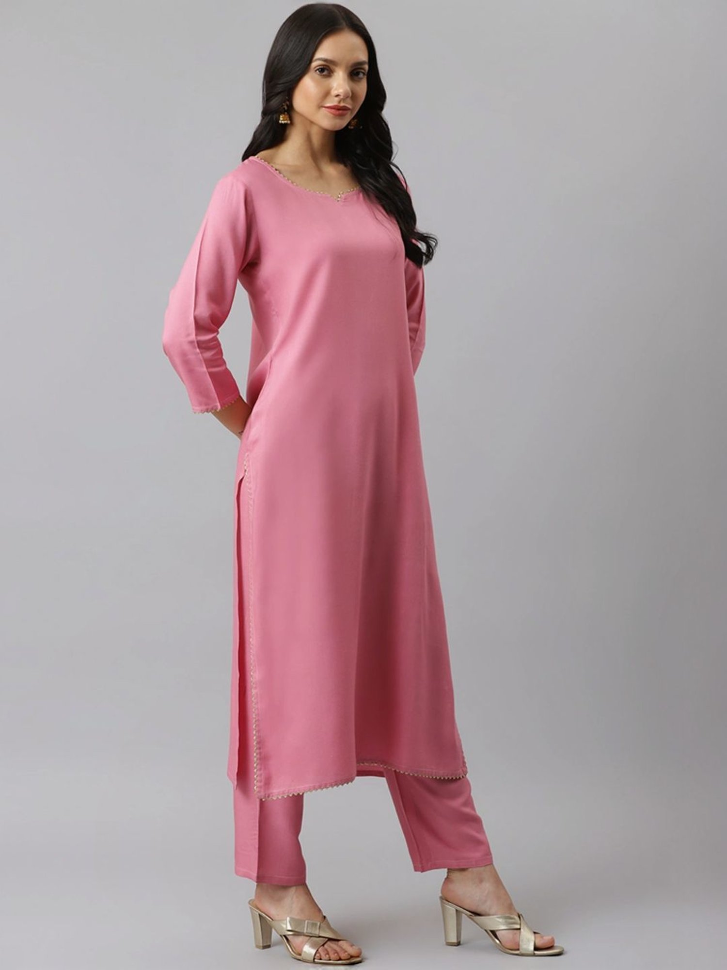 Stylum Mulberry Pink Plain Kurta & Pant Set With Dupatta