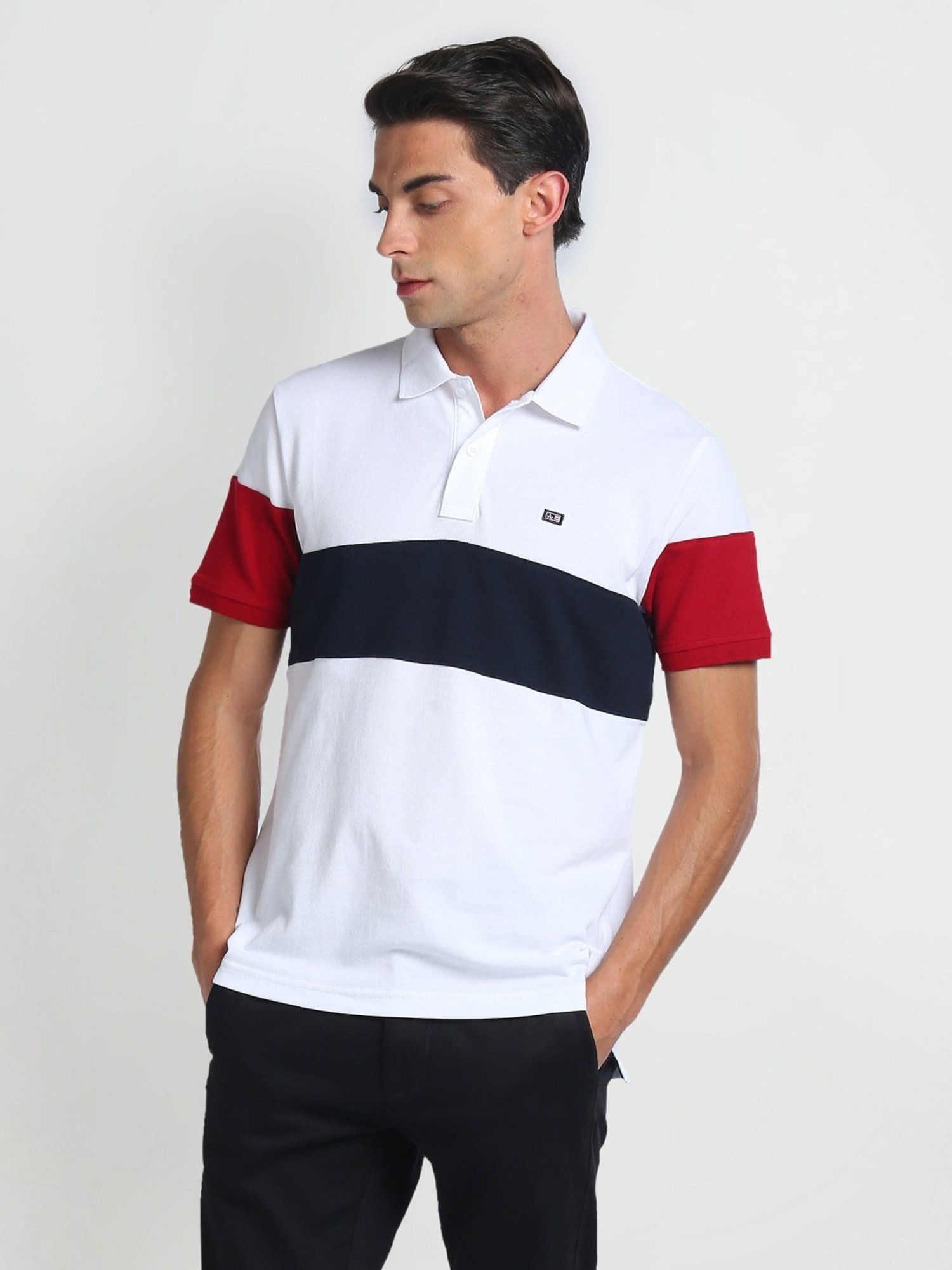 Arrow Sports White Cotton Regular Fit Colour Block Polo T-Shirt
