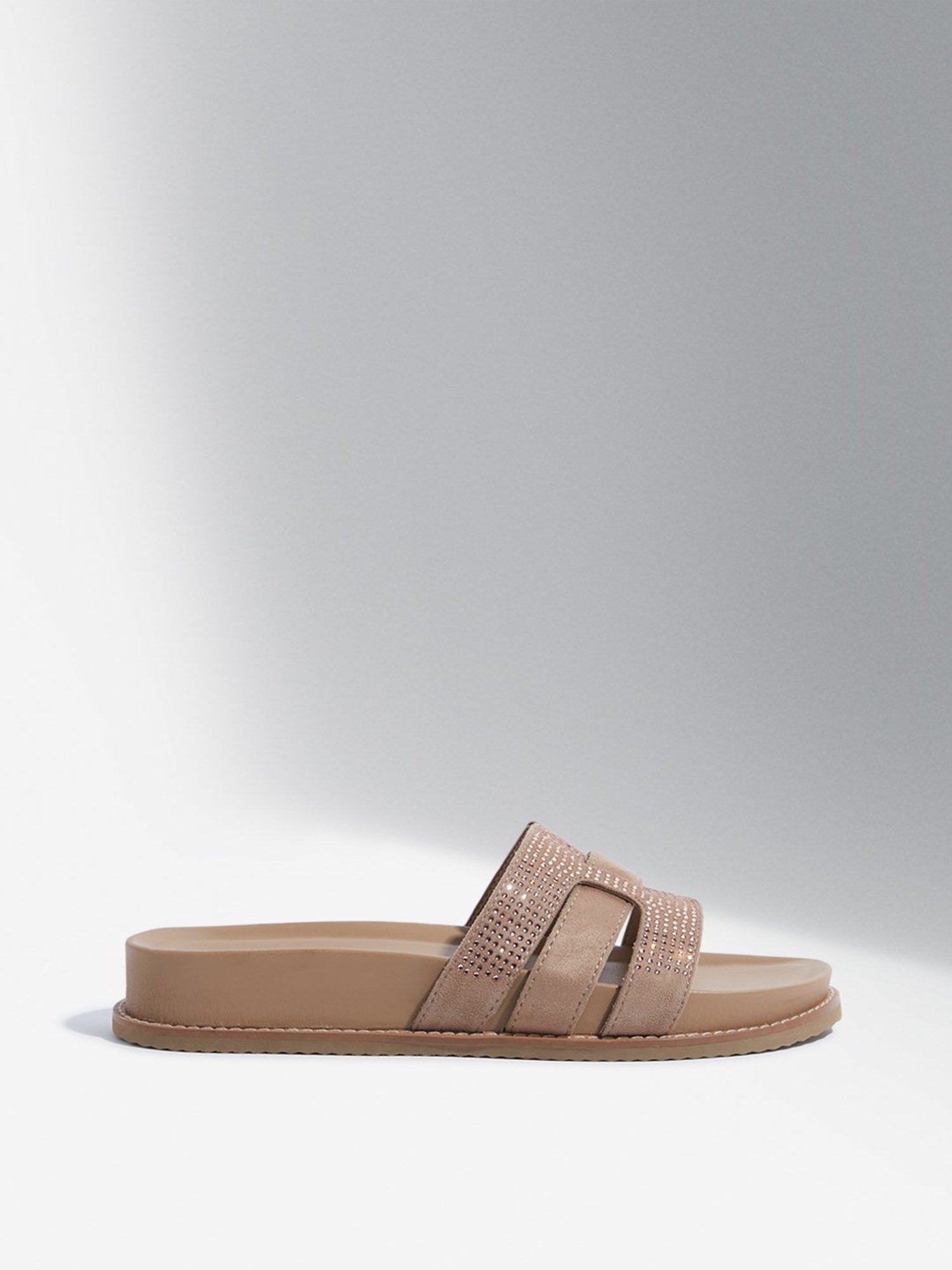 LUNA BLU by Westside Beige Embellished Multi-Strap Slides