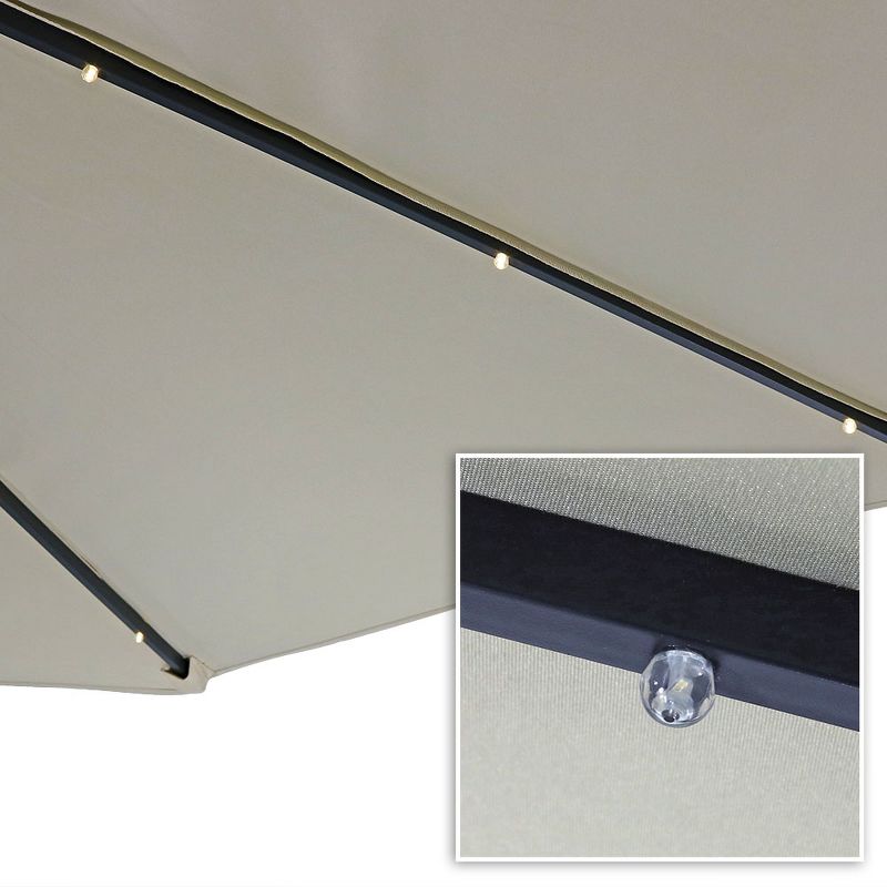 Sunnydaze Outdoor Steel Solar Light Offset Cantilever Patio Umbrella with Crank and Base - 10' - Beige