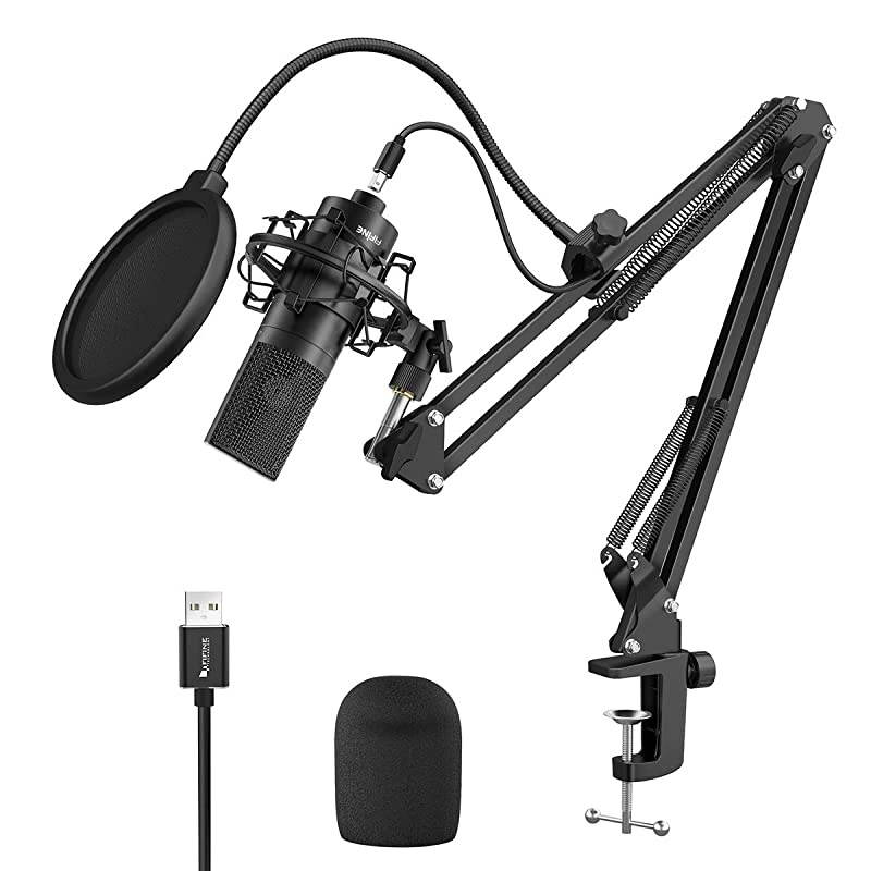 USB Streaming Microphone Kit Condenser Studio Mic with Arm Stand Pop Filter for Podcast Vocal Recording Singing YouTube Gaming Voice Over Directional Computer Mic for PC iMac LaptopK780A