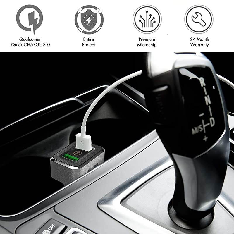 30 Car Charger 36W Dual USB Quick Charge 30 Car Charger for iPhone iPad LG HTC Nexus Motorola and More UL Listed