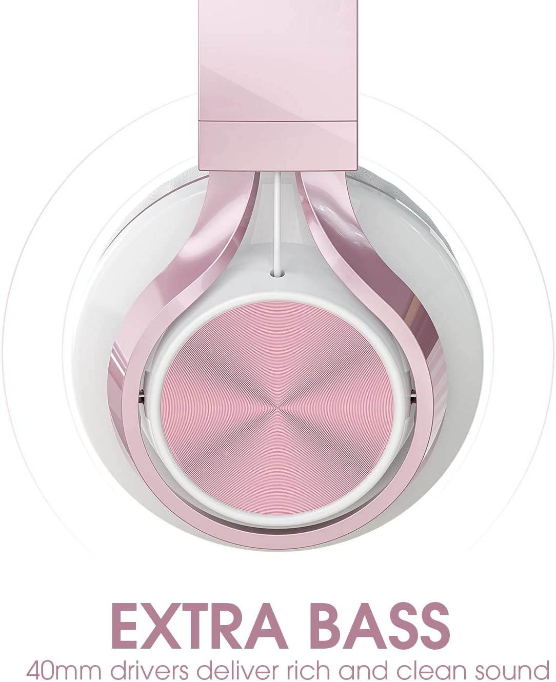 AILIHEN C8 Headphones with Microphone and Volume Control Folding Lightweight Headset for Cellphones Tablets Smartphones Laptop Computer PC Mp3/4 (Rose Gold)