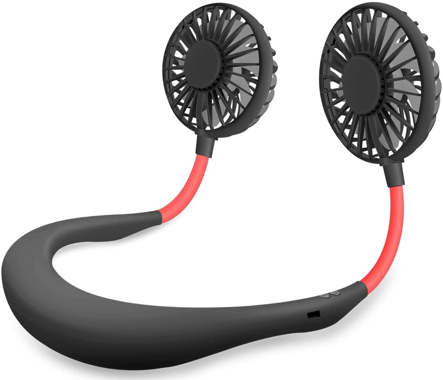 DONWELL Hands Free Neck Fan, Portable Mini Rechargeable LED Neckband Fan with Dual Wind Head and Aromatherapy for Sports, Travelling, Outdoor, Office - 3 Speeds, Battery Operated (Black)