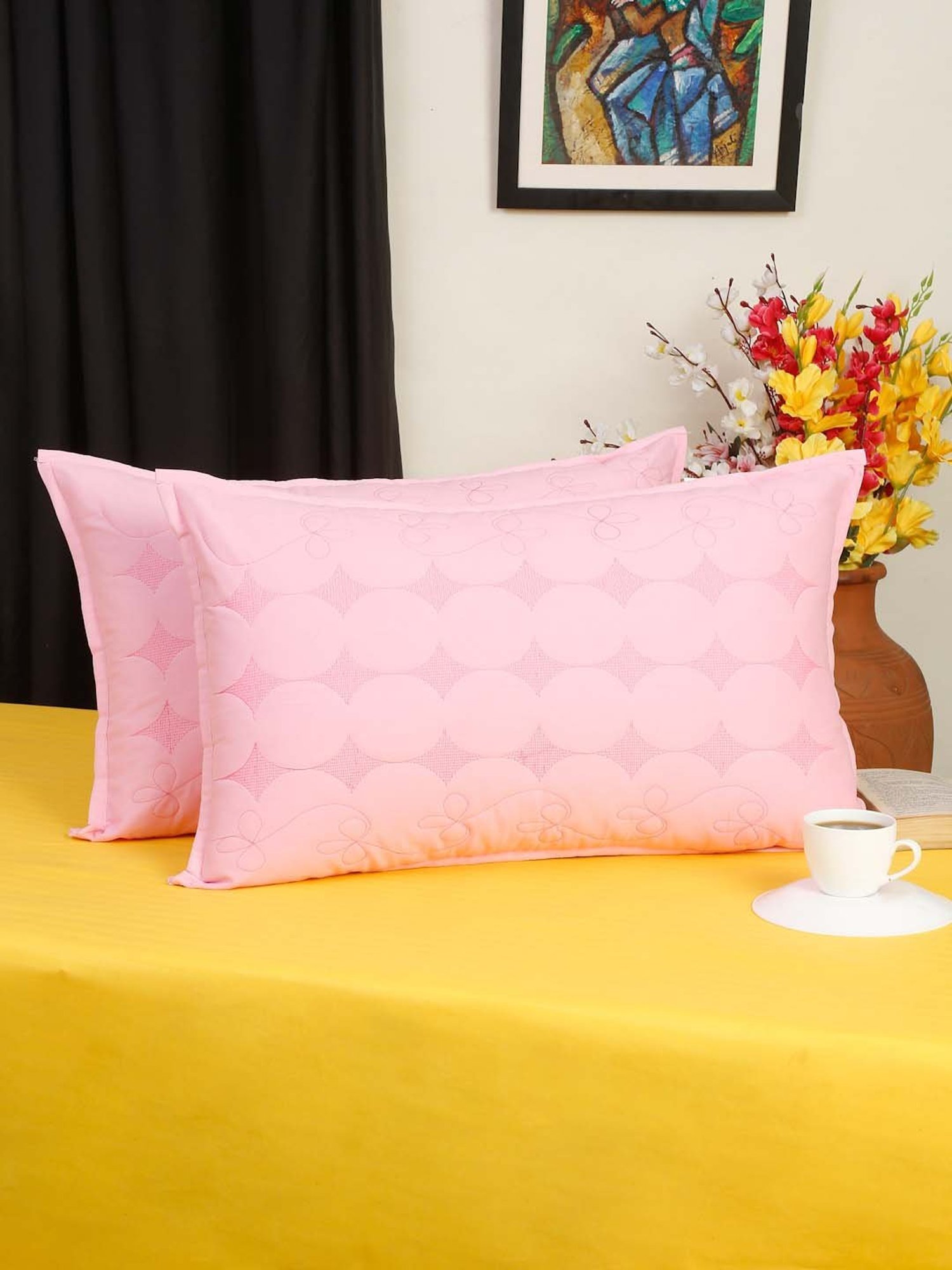 HOSTA HOMES Pink Cotton 140 TC 'Zipped' Pillow Covers - Set of 2