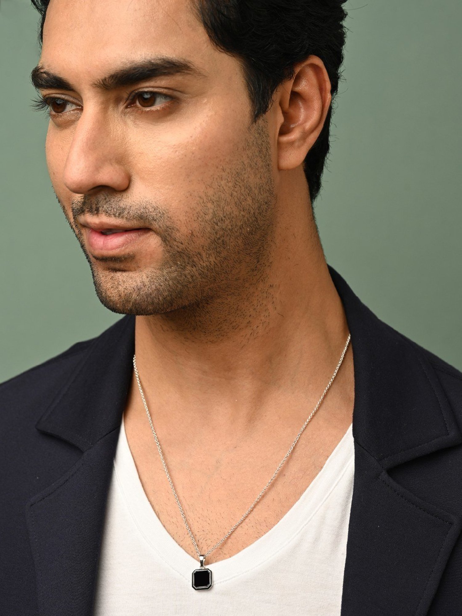 Clara 925 Silver Platinum Plated Swiss Zircon Black Onyx Pendant with Chain