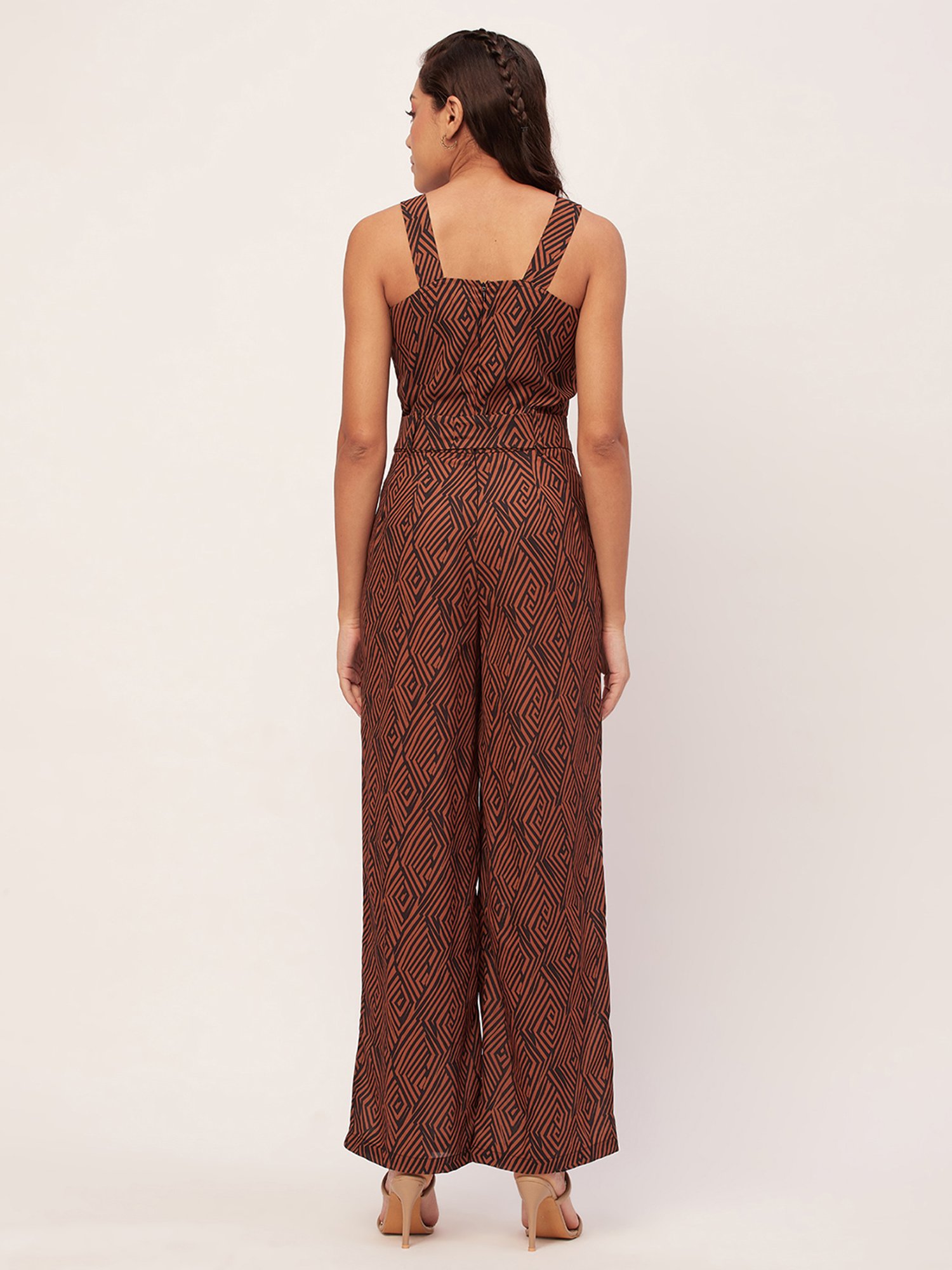Moomaya Rust & Brown Printed Jumpsuit