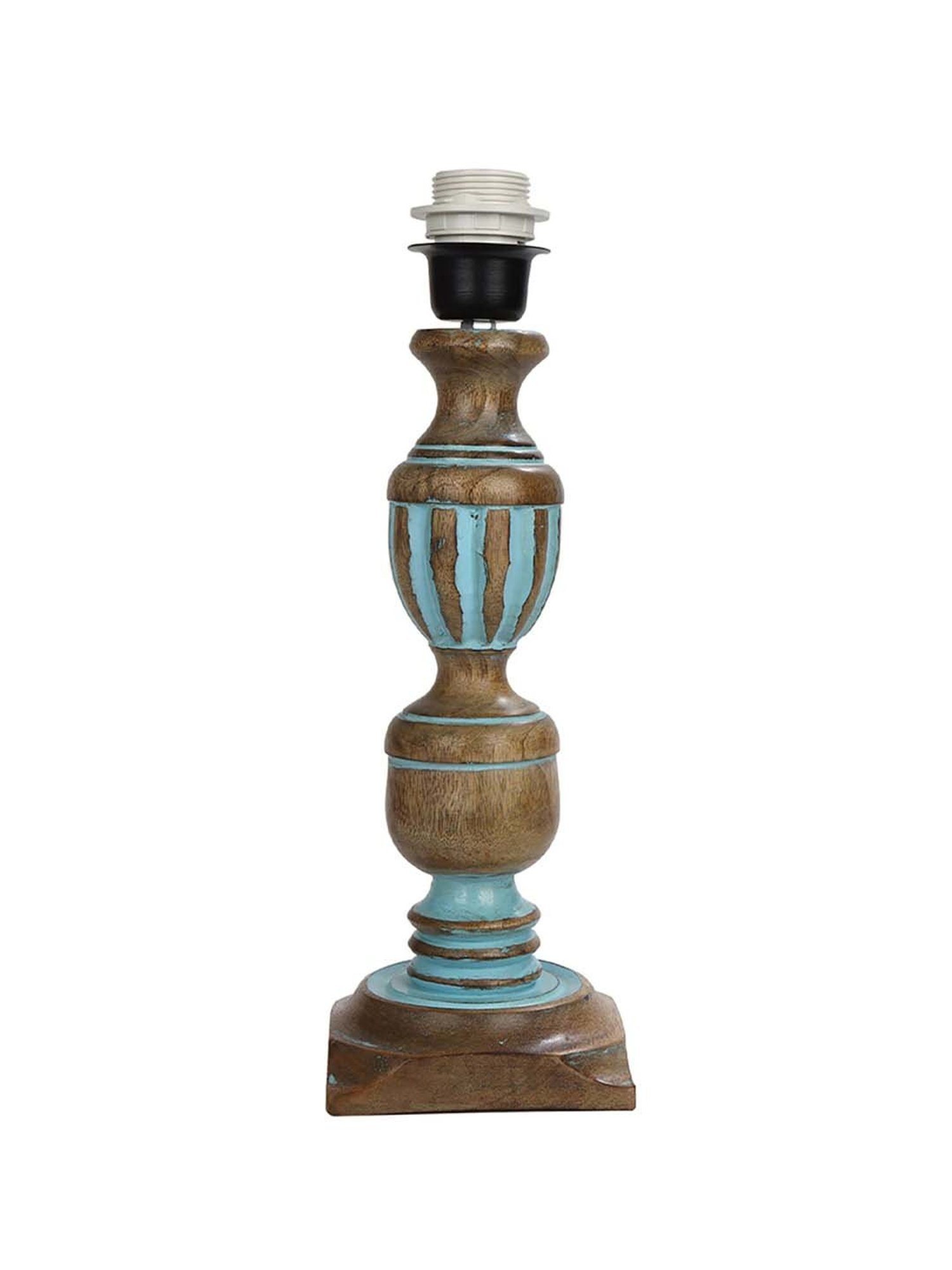 Homesake 'Rustic Distress' Turquoise & Brown Wood Trophy Carved Table Lamp with Shade - Set of 1