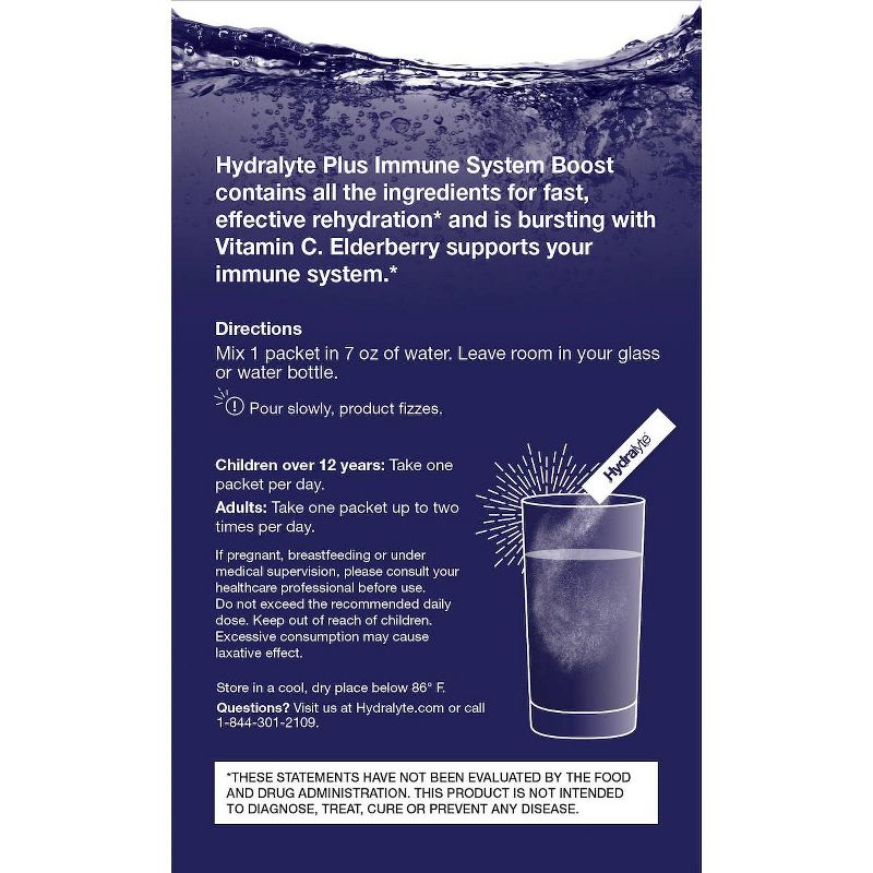 Hydralyte Hydration Plus Immune System Boost Elderberry Powder Packets - 12ct