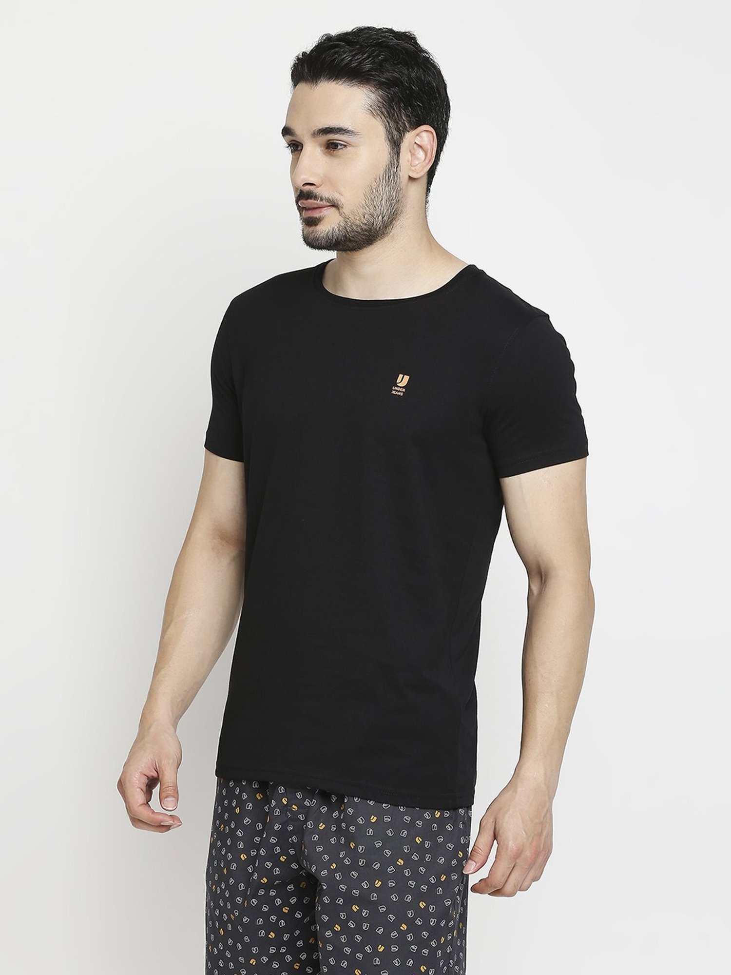 UnderJeans by Spykar Black & Blue Regular Fit T-Shirt