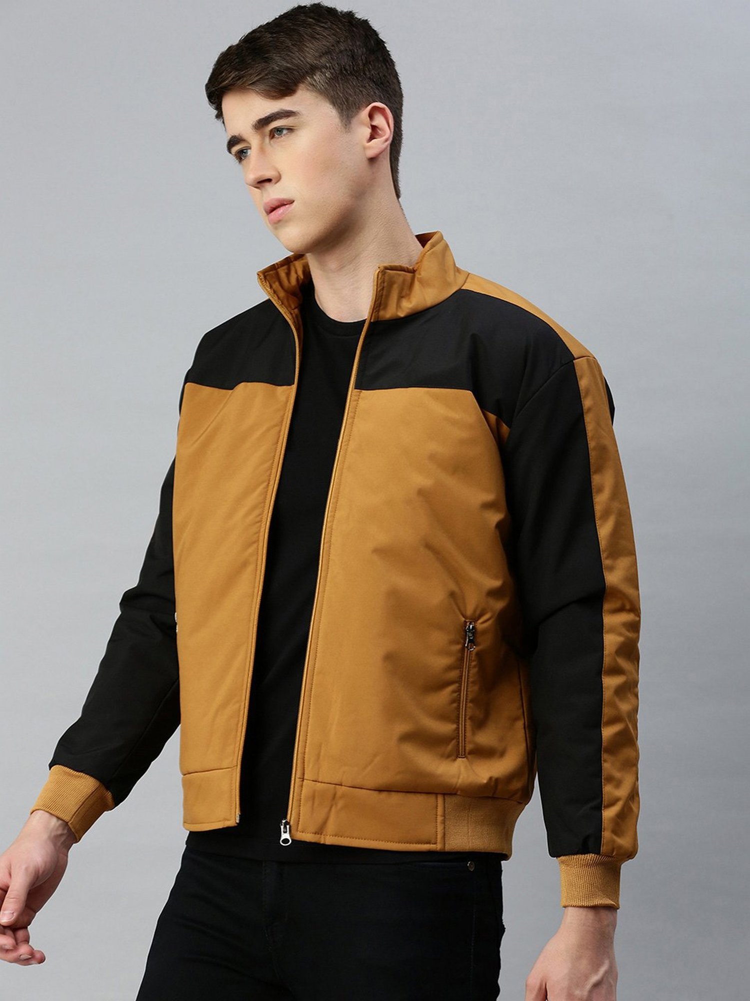 VOXATI Khaki Regular Fit High Neck Jacket