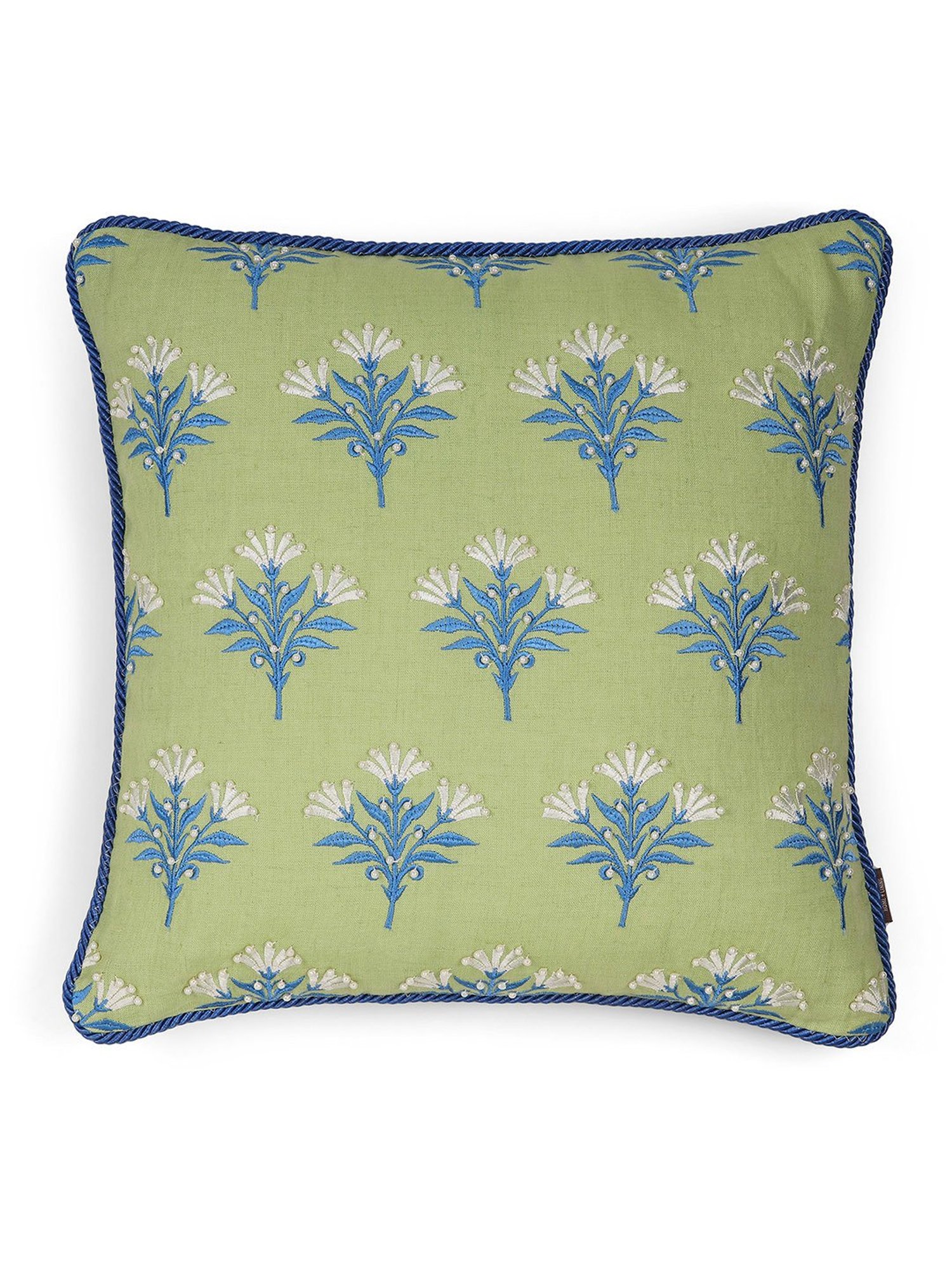 Pure Home and Living Green Linen Embroidery Cushion Covers