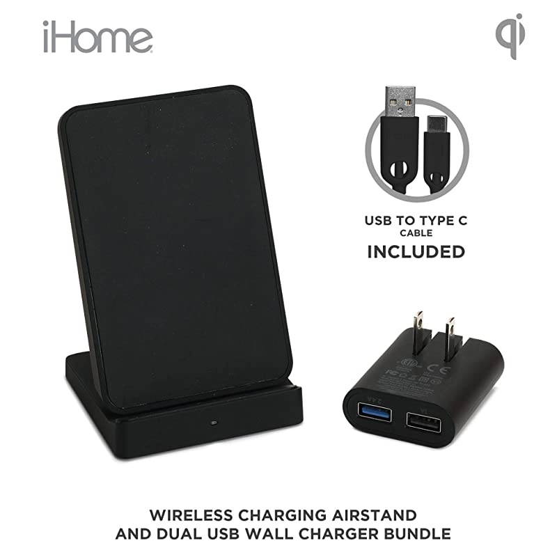 Wireless Qi Charging Stand with Dual USB Wall Adapter Fast Charge Station 75W for iPhone SE 11 11 Pro 11 Pro Max XR Xs Max XS X 8 8 Plus or 10W Galaxy S10 S9 Note 10 Note 9Black