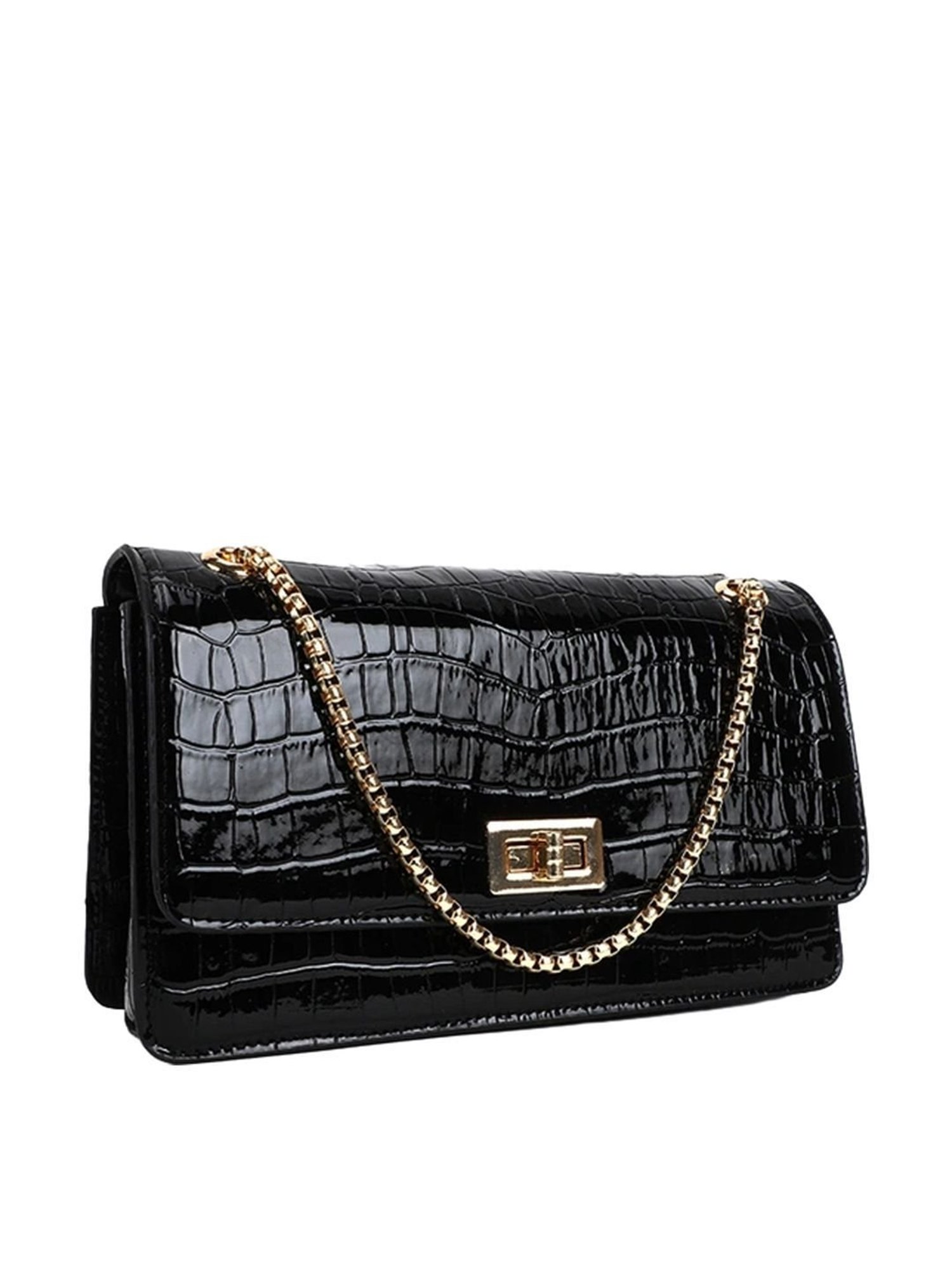 Carlton London Black Textured Small Sling Handbag