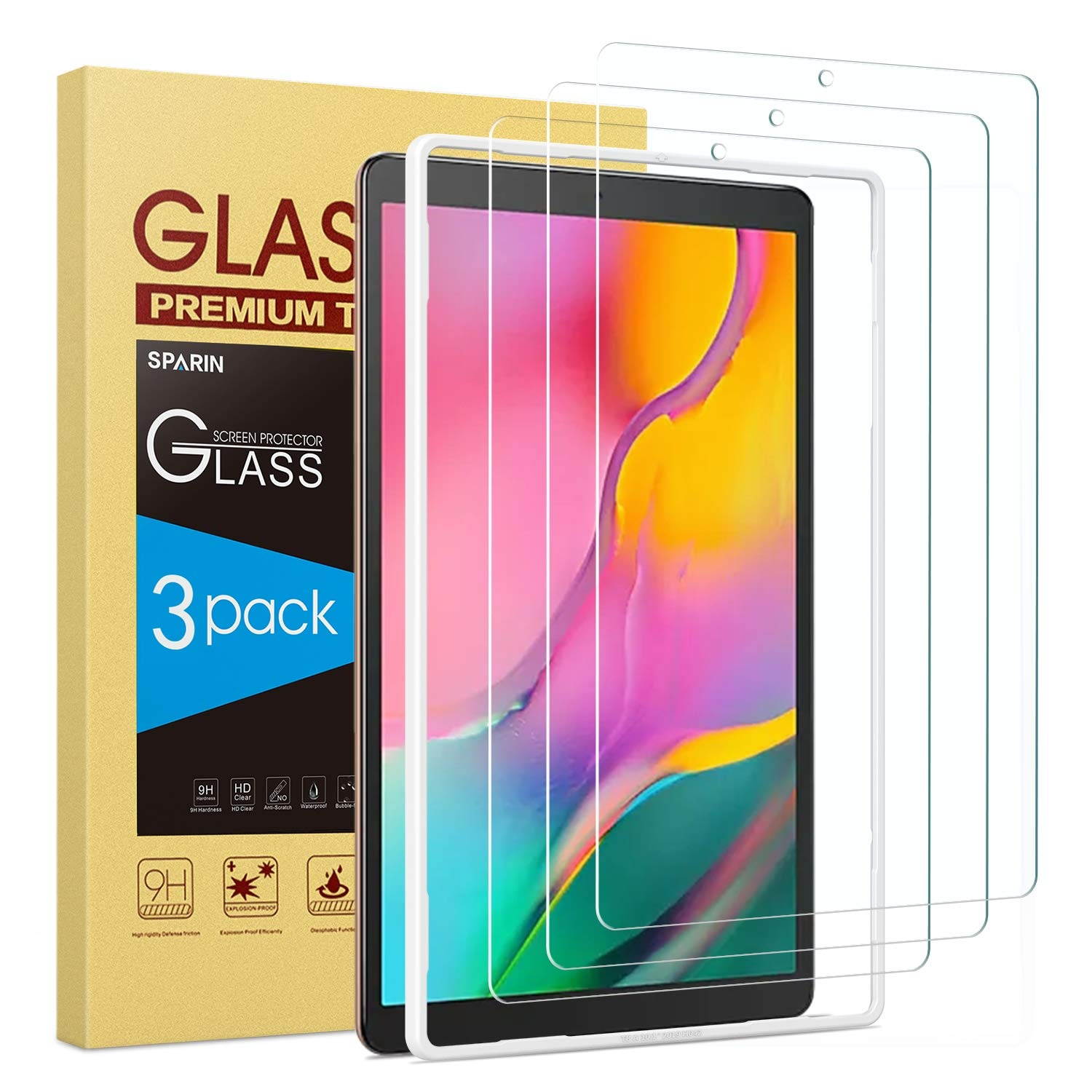Screen Protector for Galaxy Tab A 10.1 2019, [3-Pack] SPARIN 9H Hardness Tempered Glass for Samsung Galaxy Tab A 10.1 2019 SM-T515/T510, Bubble Free/High Response/Scratch Resistant