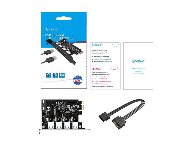 ORICO SuperSpeed 7 Ports USB3.0 PCI-E Expansion Card Adapter PCI-E USB 3.0 HUB Controller Adapter Add on Card for Windows Vista PC Laptop (No Additional Power Connection Needed)
