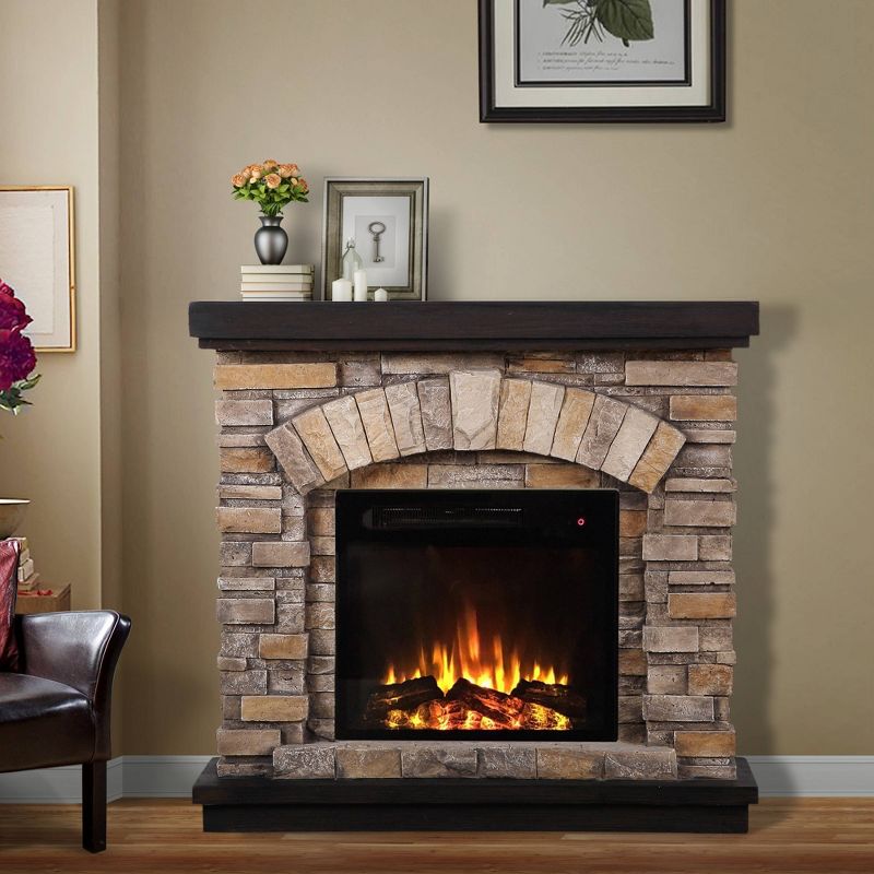 36" Freestanding Electric Fireplace Tan - Home Essentials