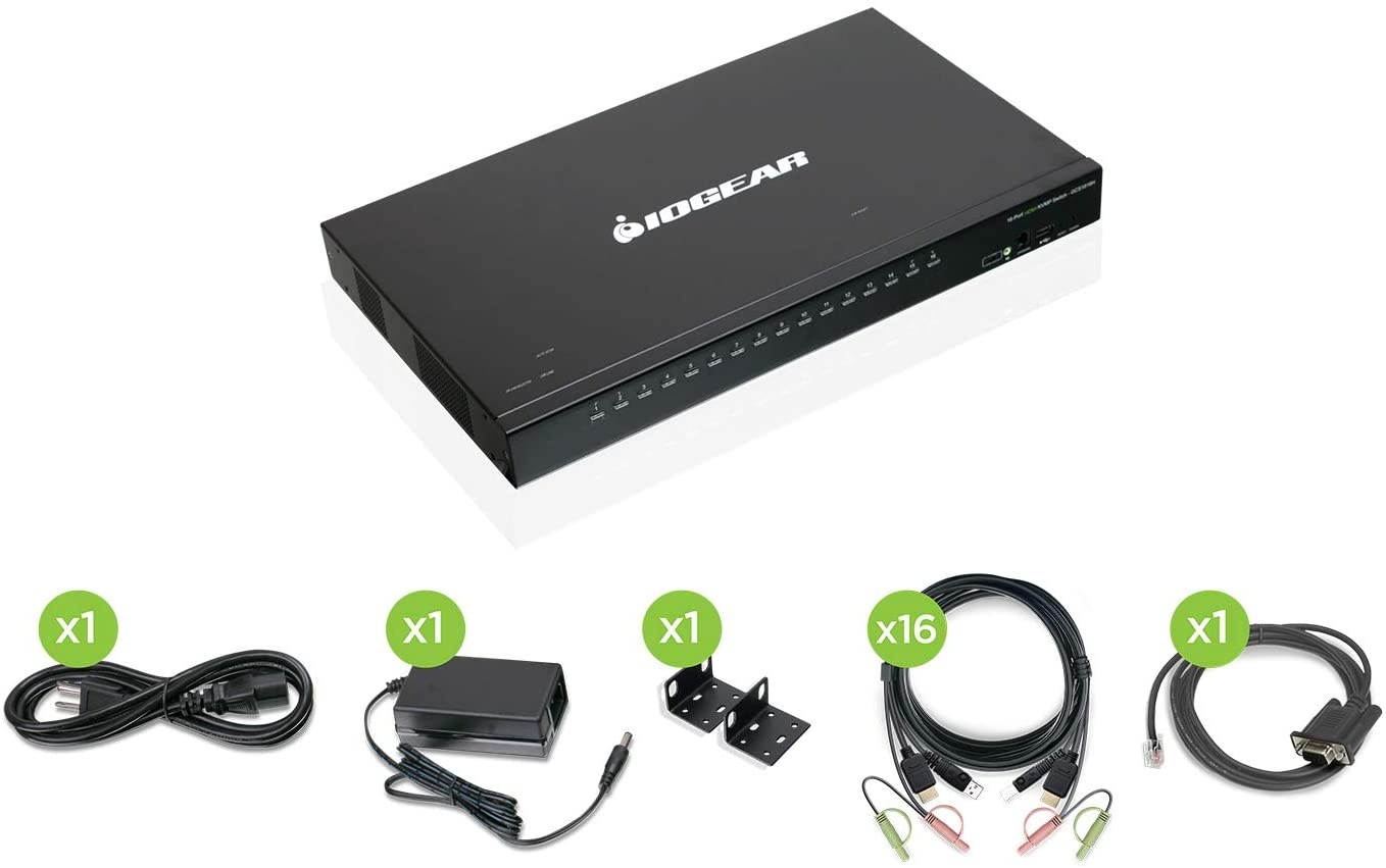 IOGEAR 16-Port USB HDMI KVM Switch &ndash; OSD &ndash; Cascade &ndash; w/Full USB KVM Cable Set (TAA) GCS1816HKITU