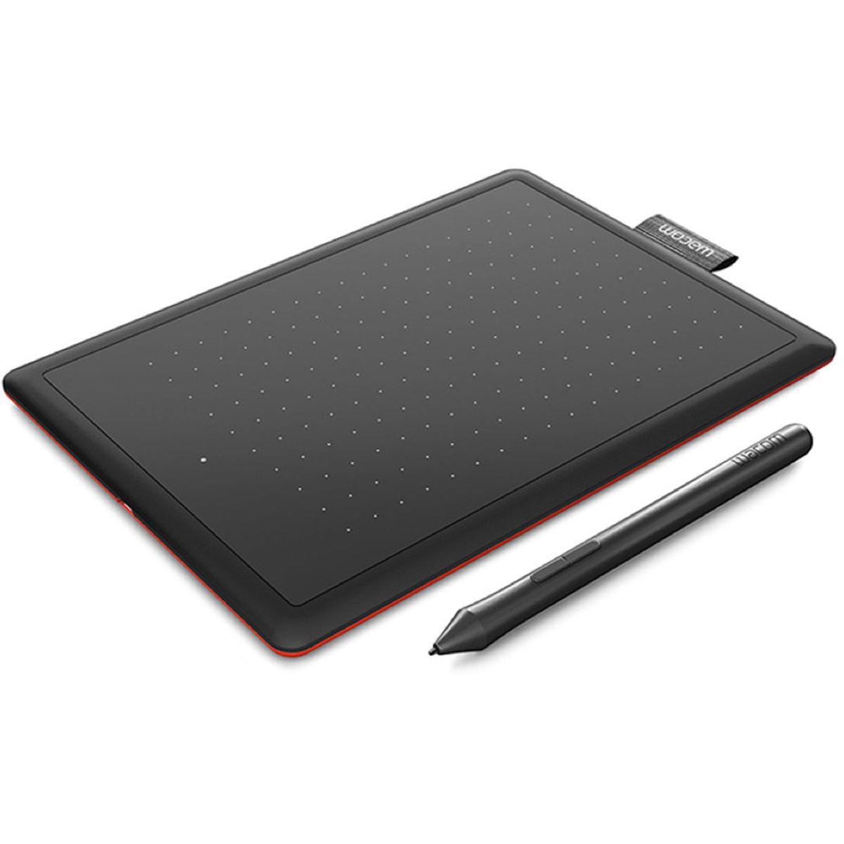 one by wacom graphic drawing tablet for beginners, small black & red, compatible with windows and mac