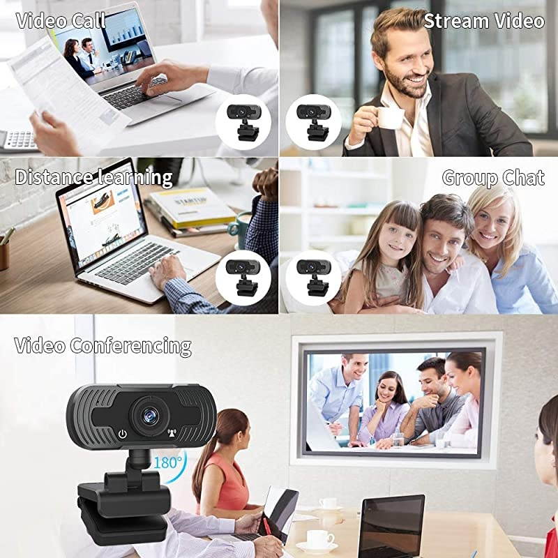 Webcam with Microphone,  Full HD 1080P Web Cameras for Computers, Web Cam for Video Conferencing, YouTube, Recording and Streaming, Computer Camera with 110-Degree View for PC,Desktop or Laptop