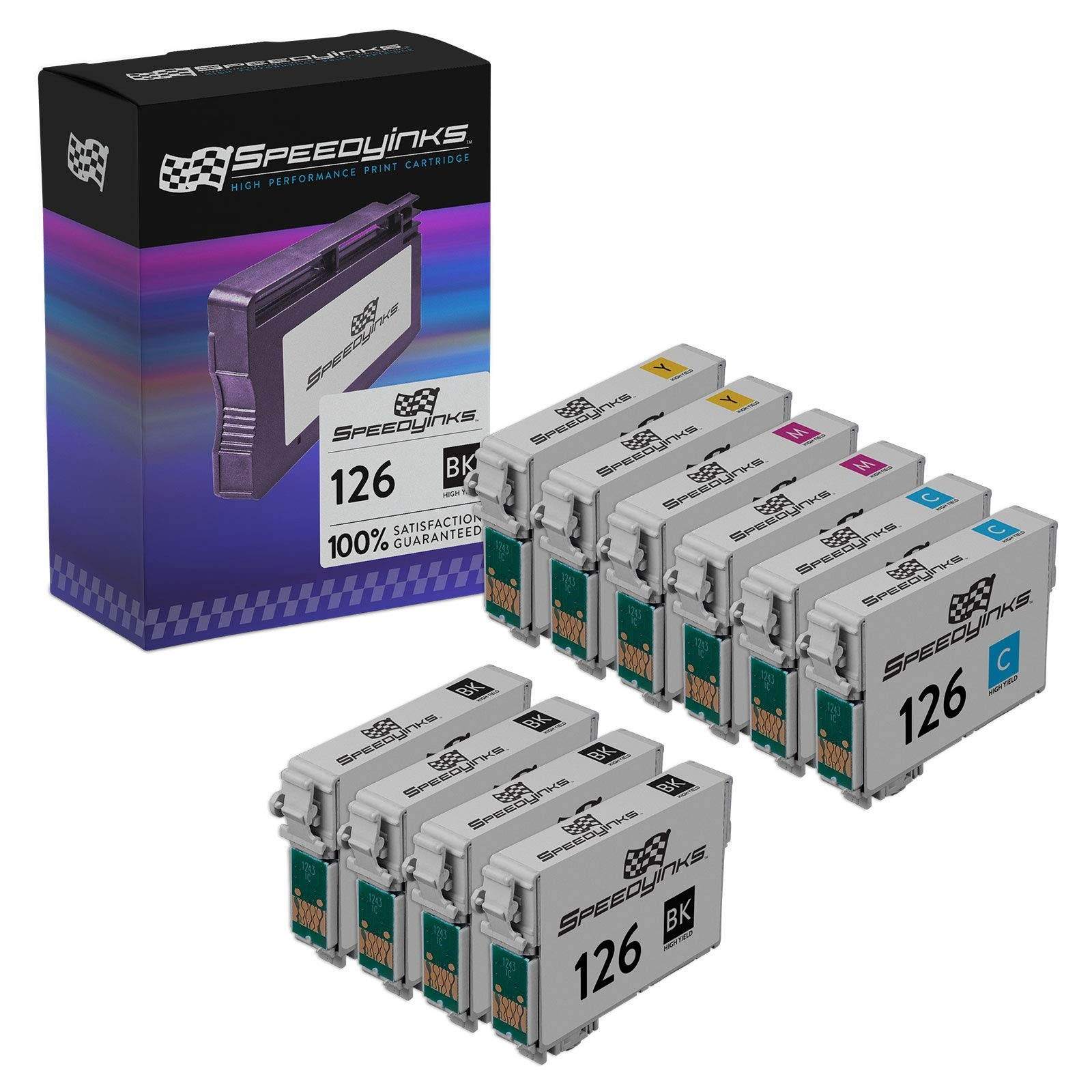 Speedy Inks - Compatible Ink for Epson 126 Cartridges, set of 10: 4x T126120 Black, 2x T126220 Cyan, 2x T126320 Magenta, 2x T126420 Yellow | For use in Epson Stylus NX330, NX460 & More